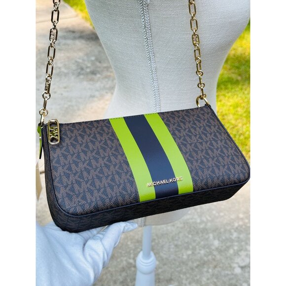 Michael Kors Meadow Green Empire Contrast Medium Chain Pouchette Shoulder Bag - Picture 5 of 16